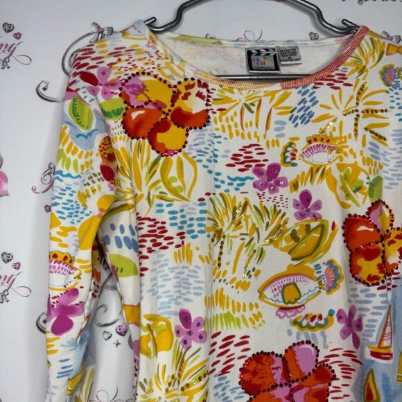 Take two clothing co sequin top paint water color sparkly fish tropical beach - Picture 2 of 10